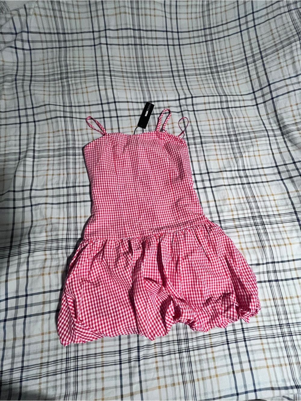 Fashion Nova Red Gingham Bubble Mini Dress